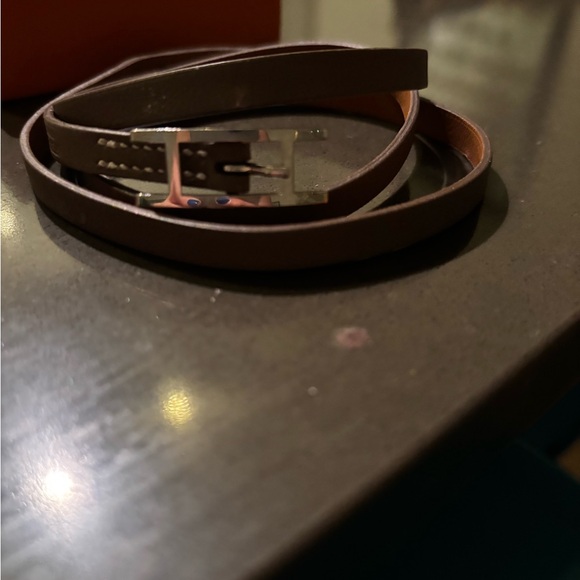 Hermes Men’s Brown Leather Belt Behalpi Bracelet with Silver Buckle - Picture 2 of 11